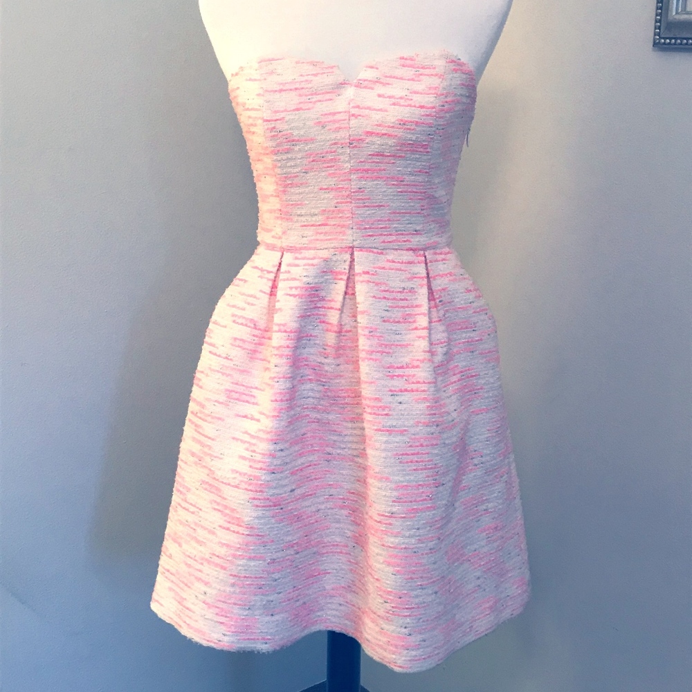 Chanel Style  Pink and White Tweed dress